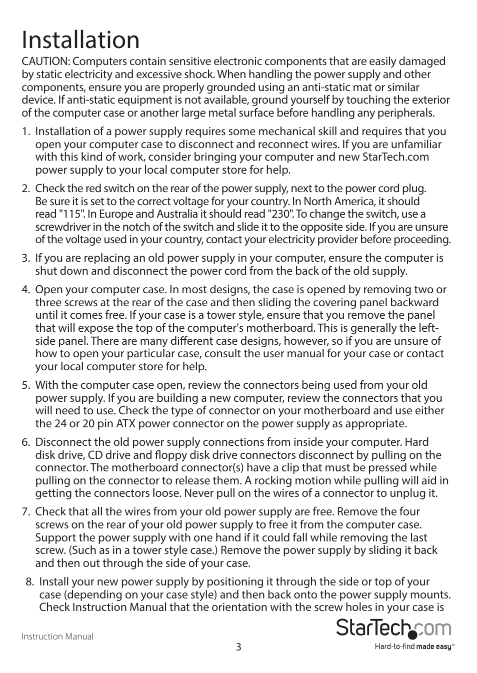 Installation | StarTech.com ATXPW400DELL User Manual | Page 6 / 11
