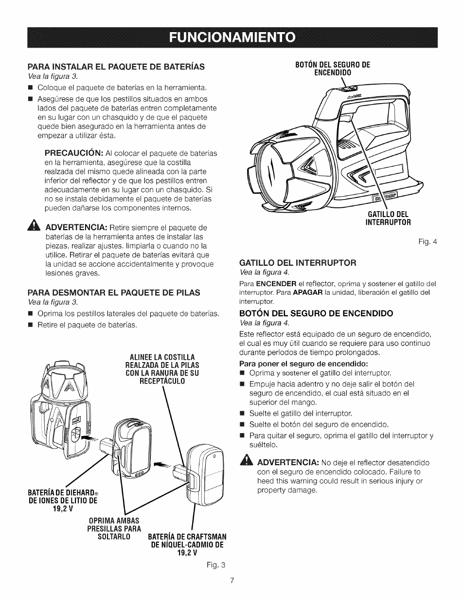 Funcionamient | Craftsman 315.115930 User Manual | Page 17 / 20