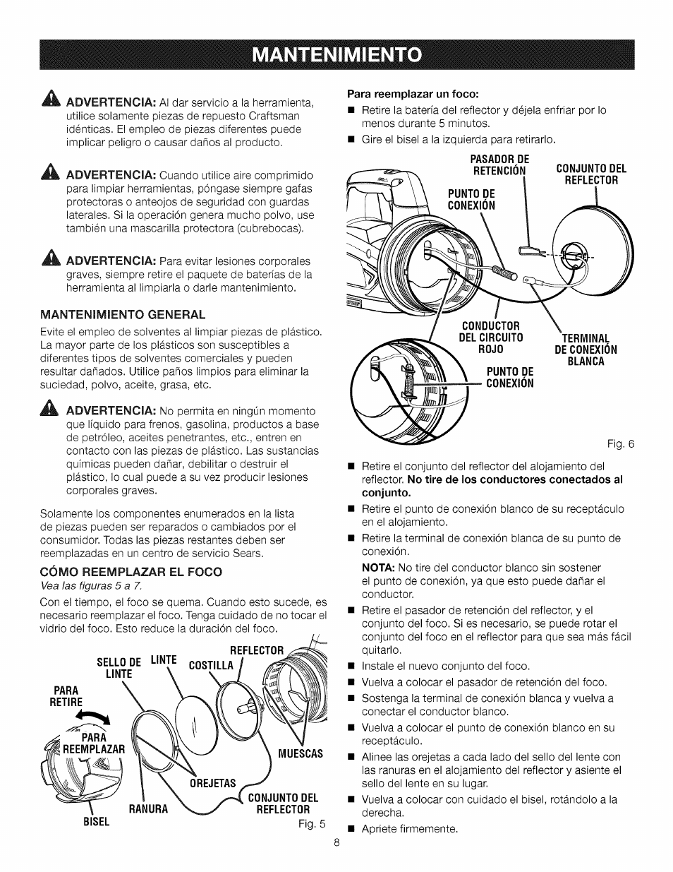 Mantenimiento, Mantenimiento -9 | Craftsman 315.115930 User Manual | Page 18 / 20