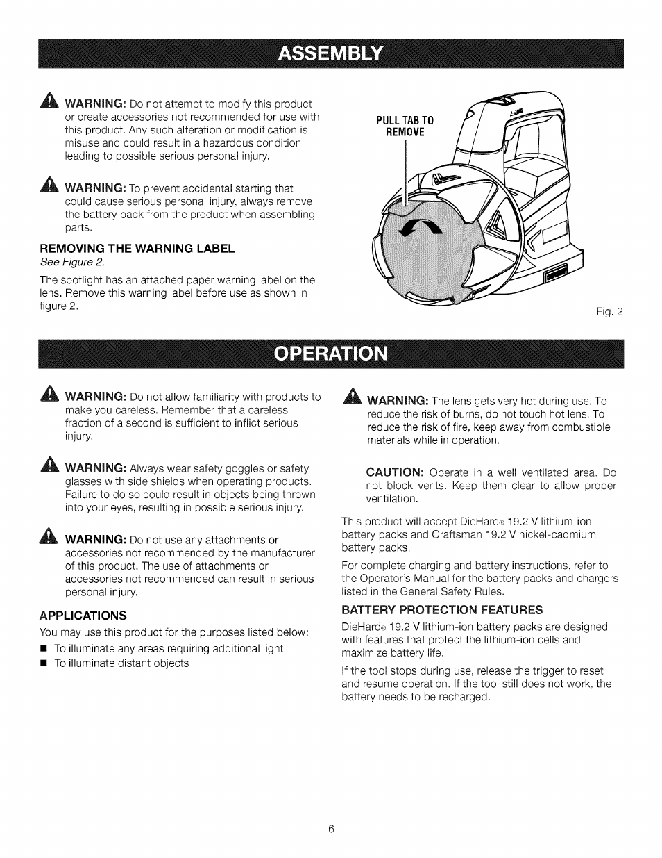 Assembly, Operatio, Operation -7 | Julk | Craftsman 315.115930 User Manual | Page 6 / 20