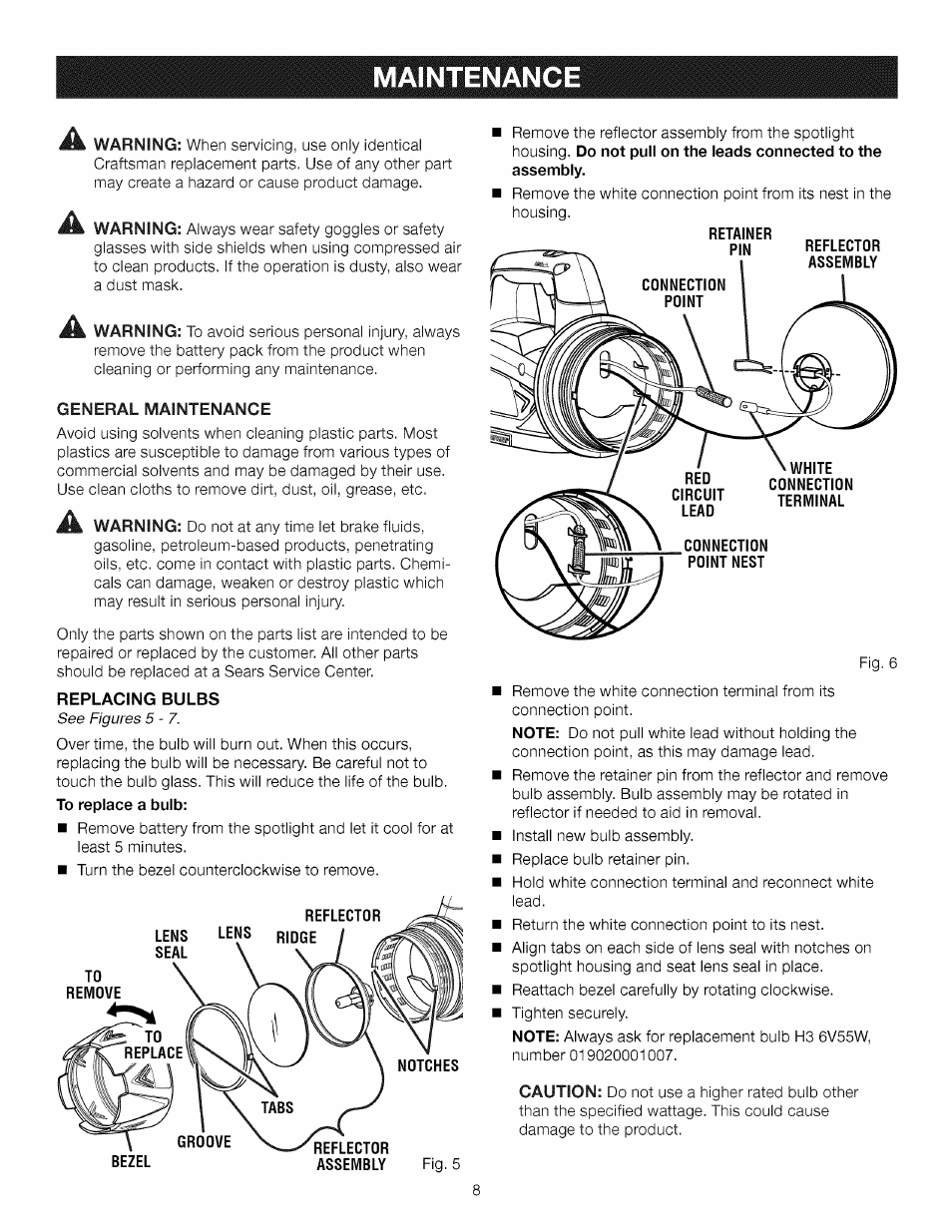 Maintenanc, Maintenance -9 | Craftsman 315.115930 User Manual | Page 8 / 20