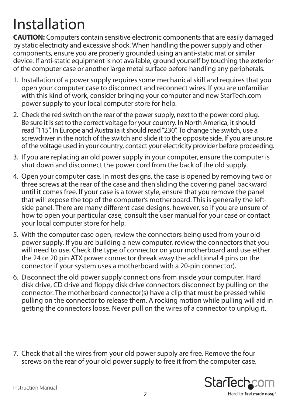 Installation | StarTech.com ATX2PW550PRO User Manual | Page 5 / 10