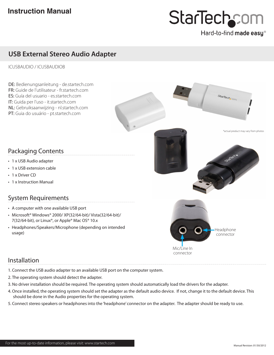 StarTech.com ICUSBAUDIOB User Manual | 2 pages