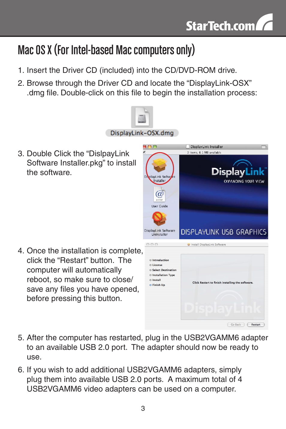 Mac os x (for intel-based mac computers only) | StarTech.com USB2VGAMM6 User Manual | Page 6 / 14