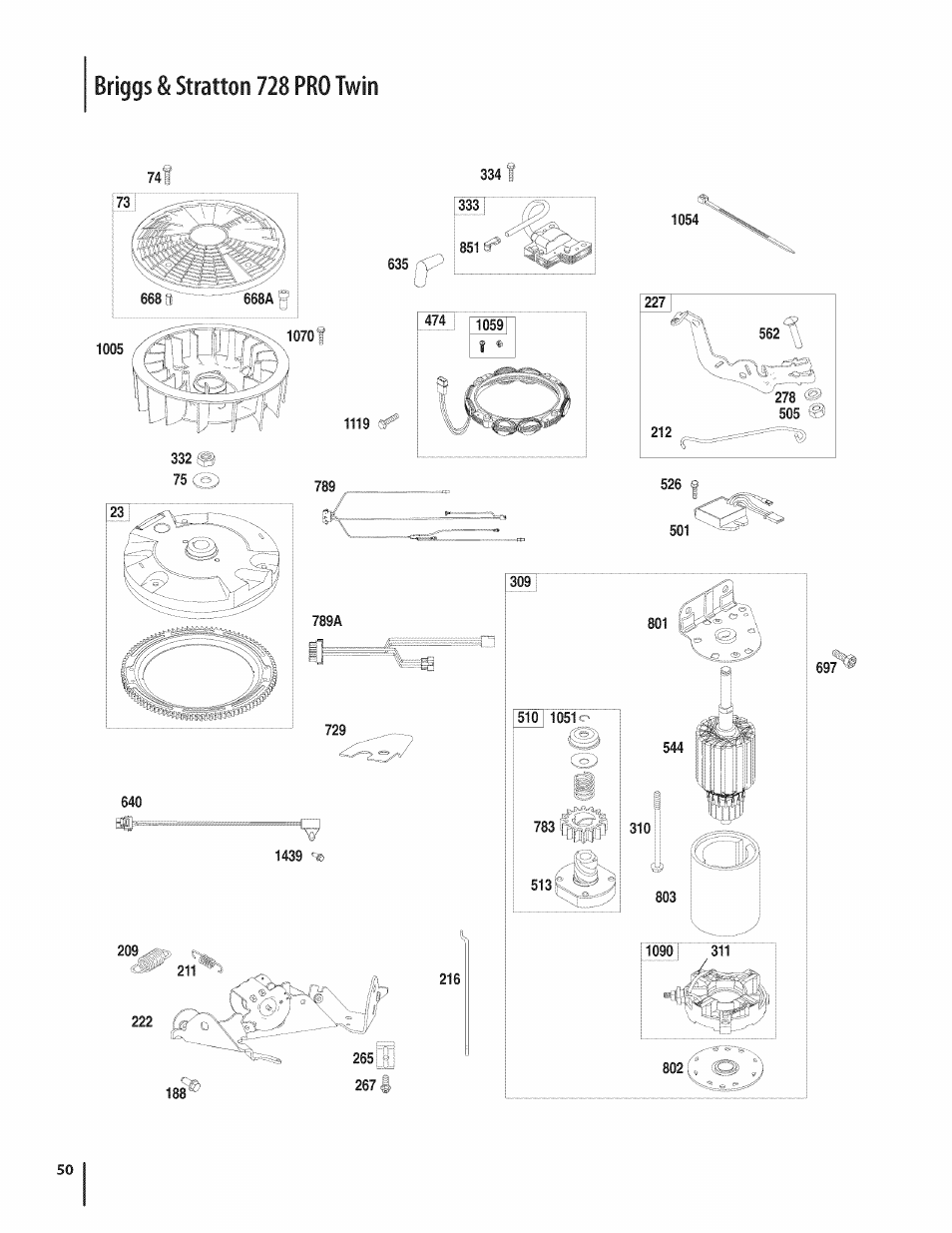 334 f, Briggs & stratton 728 pro twin | Craftsman PGT9000 User Manual | Page 50 / 100