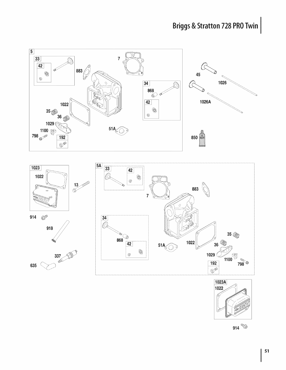 1026a, 883 lo, Briggs & stratton 728 pro twin | Craftsman PGT9000 User Manual | Page 51 / 100