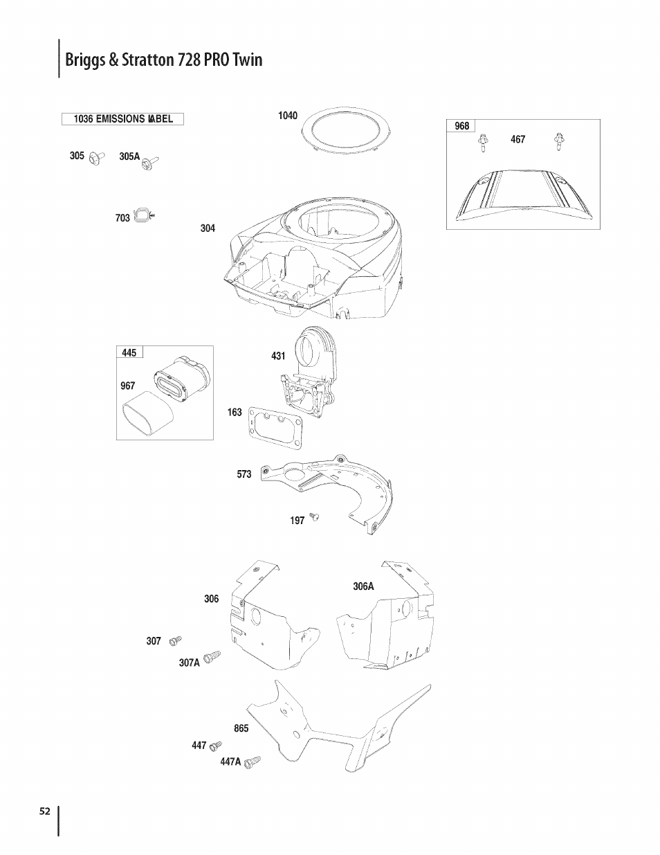 1036 emissions label, Briggs & stratton 728 pro twin | Craftsman PGT9000 User Manual | Page 52 / 100