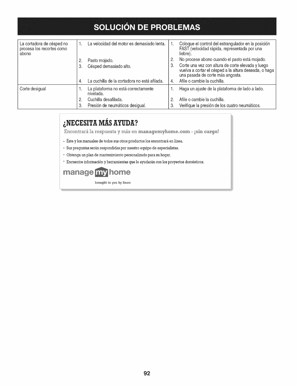 Solucion de problema, Lecesiti mis lyudi | Craftsman PGT9000 User Manual | Page 92 / 100