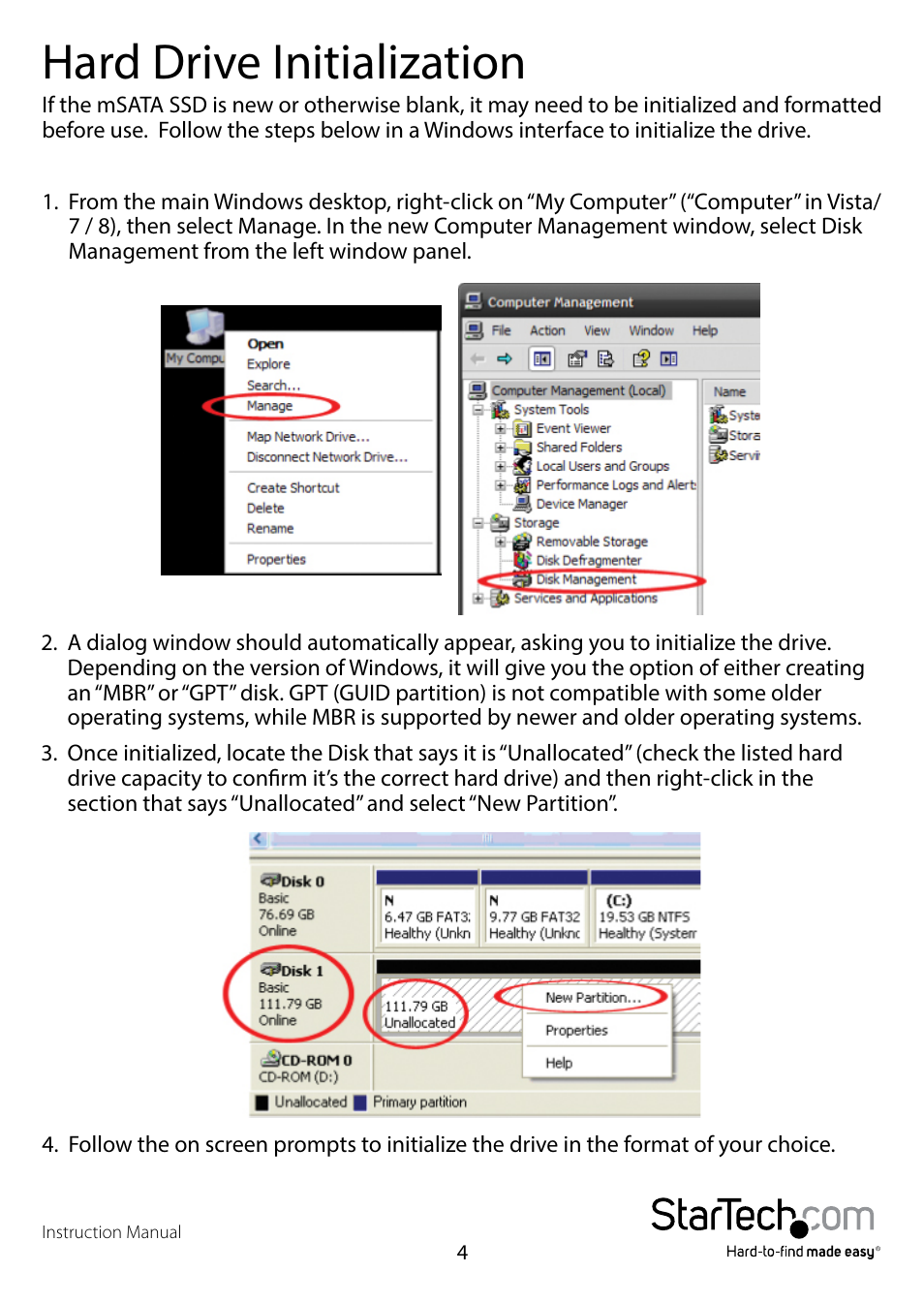 Hard drive initialization | StarTech.com SAT32MSAT257 User Manual | Page 7 / 9