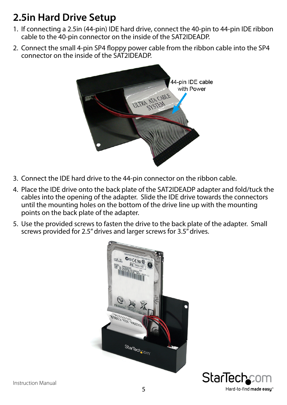 5in hard drive setup | StarTech.com SAT2IDEADP User Manual | Page 8 / 11