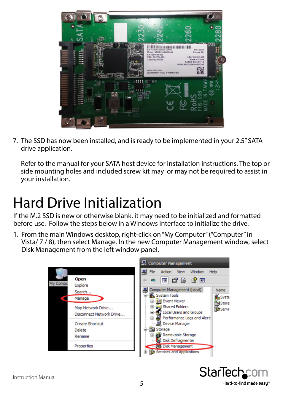 Hard drive initialization | StarTech.com SAT32M225 User Manual | Page 8 / 11
