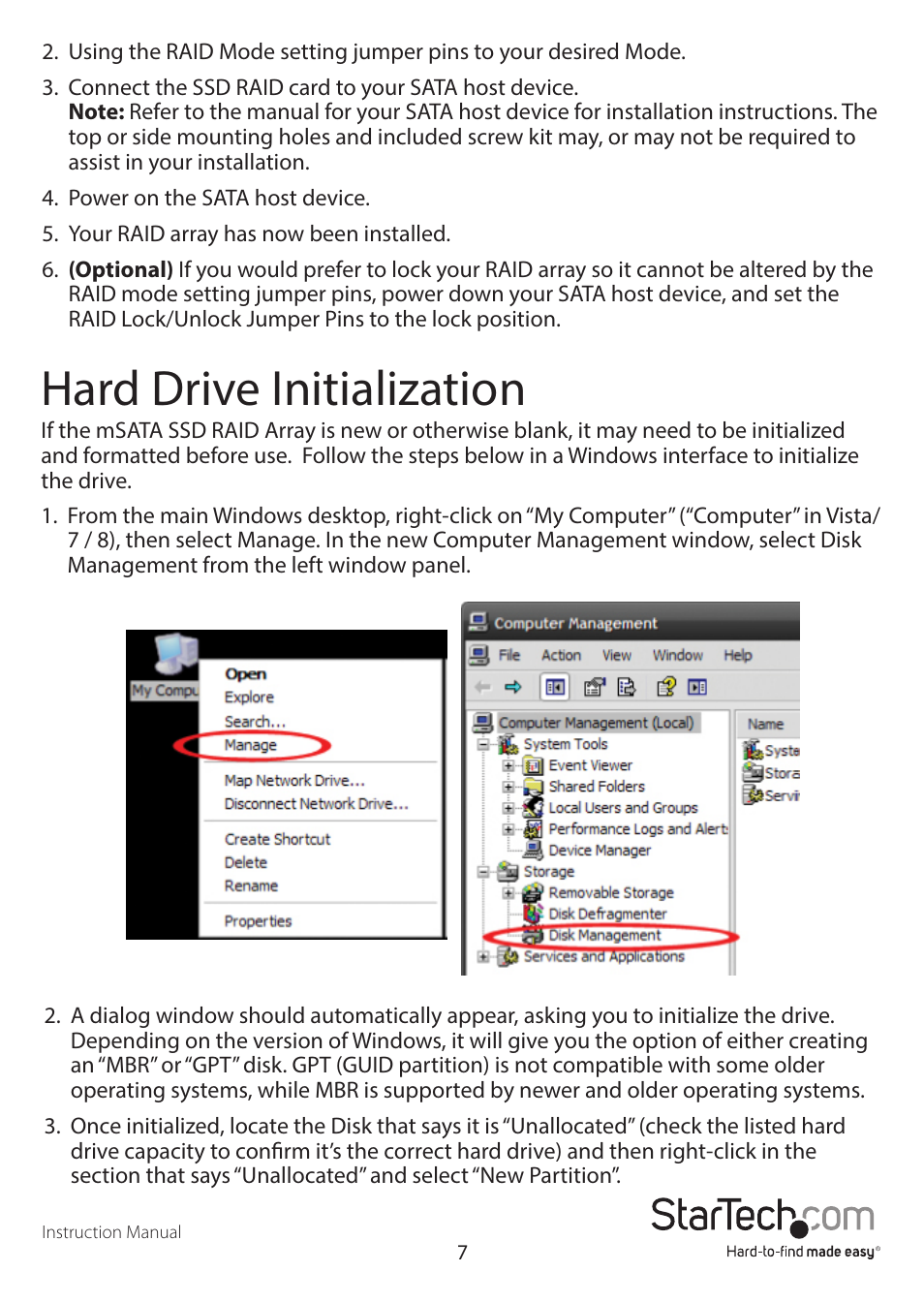 Hard drive initialization | StarTech.com 25SAT22MSAT User Manual | Page 10 / 13