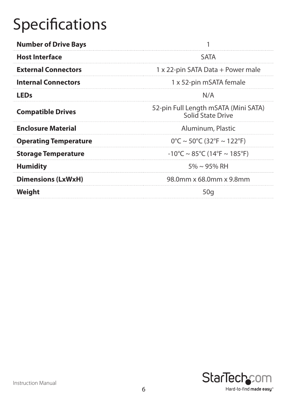 Specifications | StarTech.com SAT2MSAT25 User Manual | Page 9 / 11