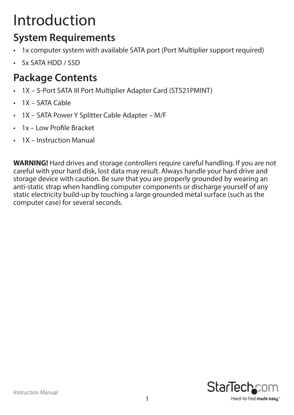 Introduction, System requirements, Package contents | StarTech.com ST521PMINT User Manual | Page 4 / 11