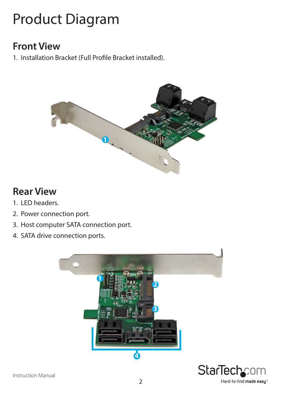 Product diagram, Front view, Rear view | StarTech.com ST521PMINT User Manual | Page 5 / 11