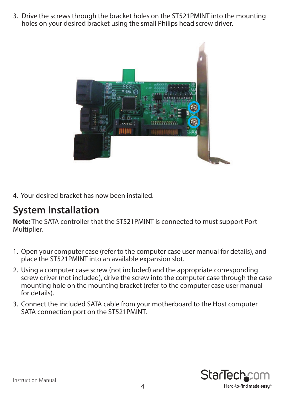 System installation | StarTech.com ST521PMINT User Manual | Page 7 / 11