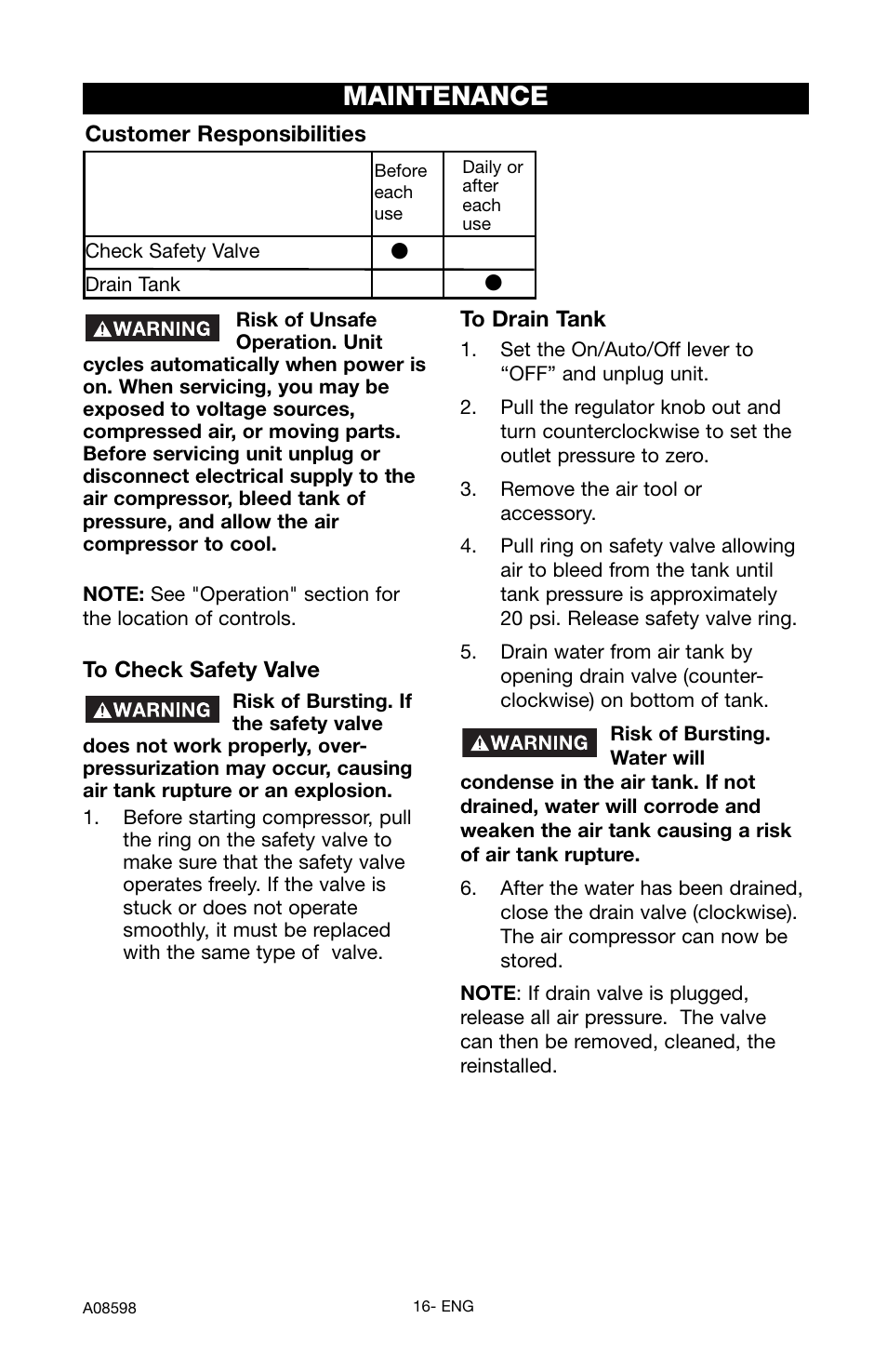 Maintenance | Craftsman 919.167242 User Manual | Page 16 / 44