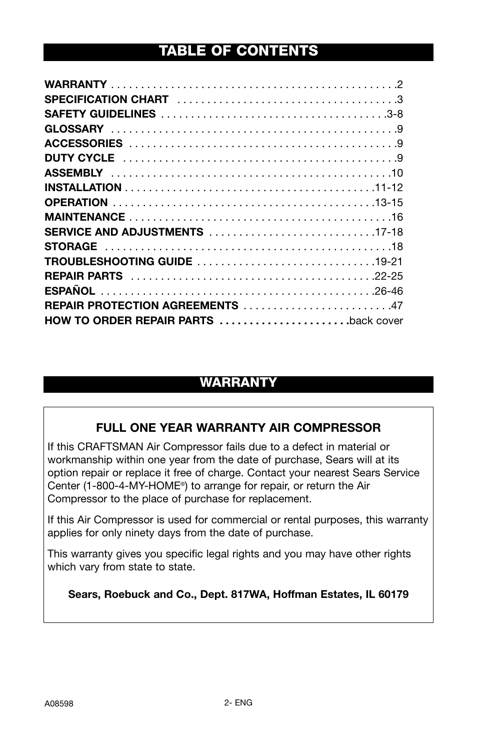 Craftsman 919.167242 User Manual | Page 2 / 44