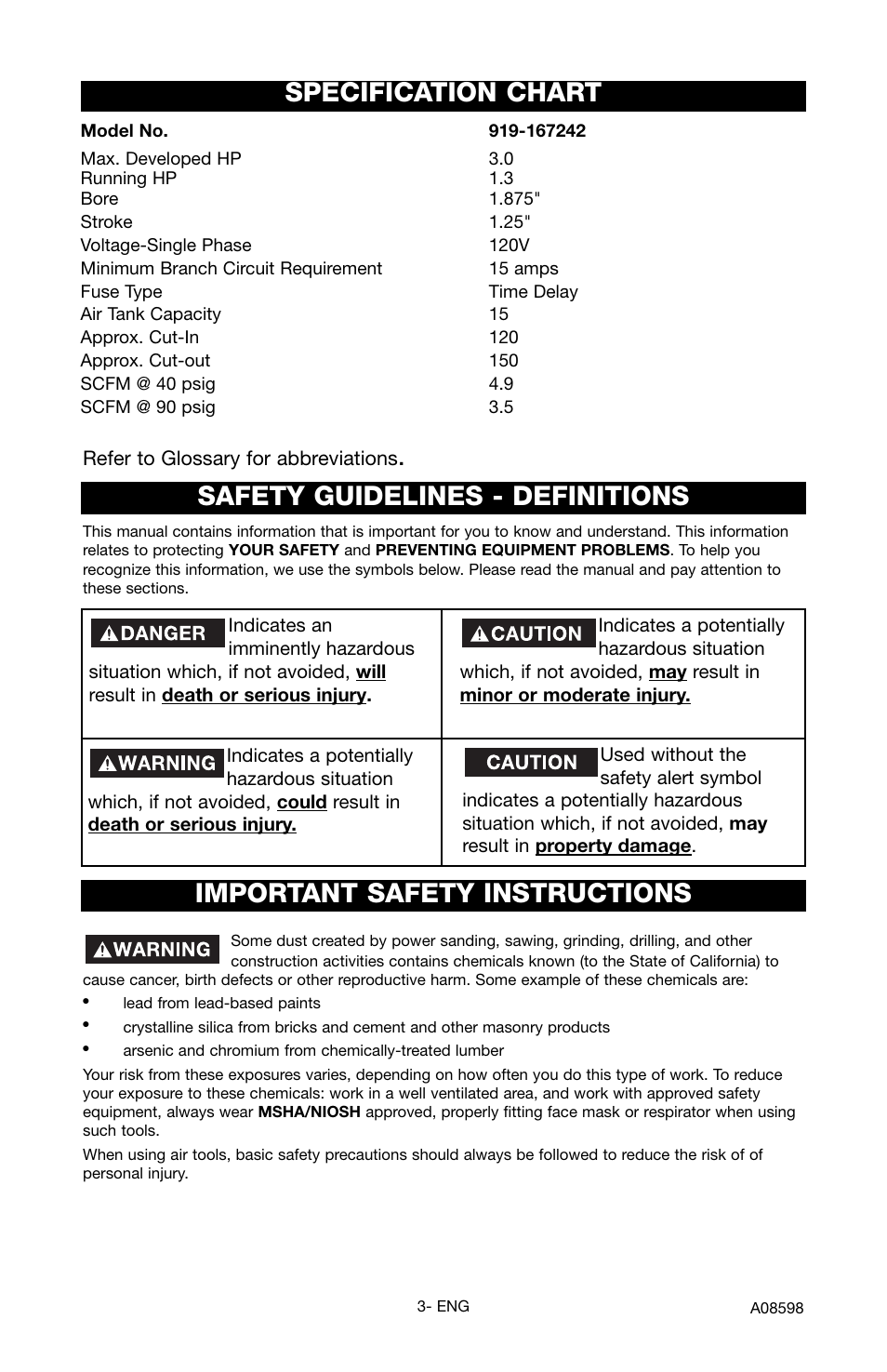 Important safety instructions | Craftsman 919.167242 User Manual | Page 3 / 44