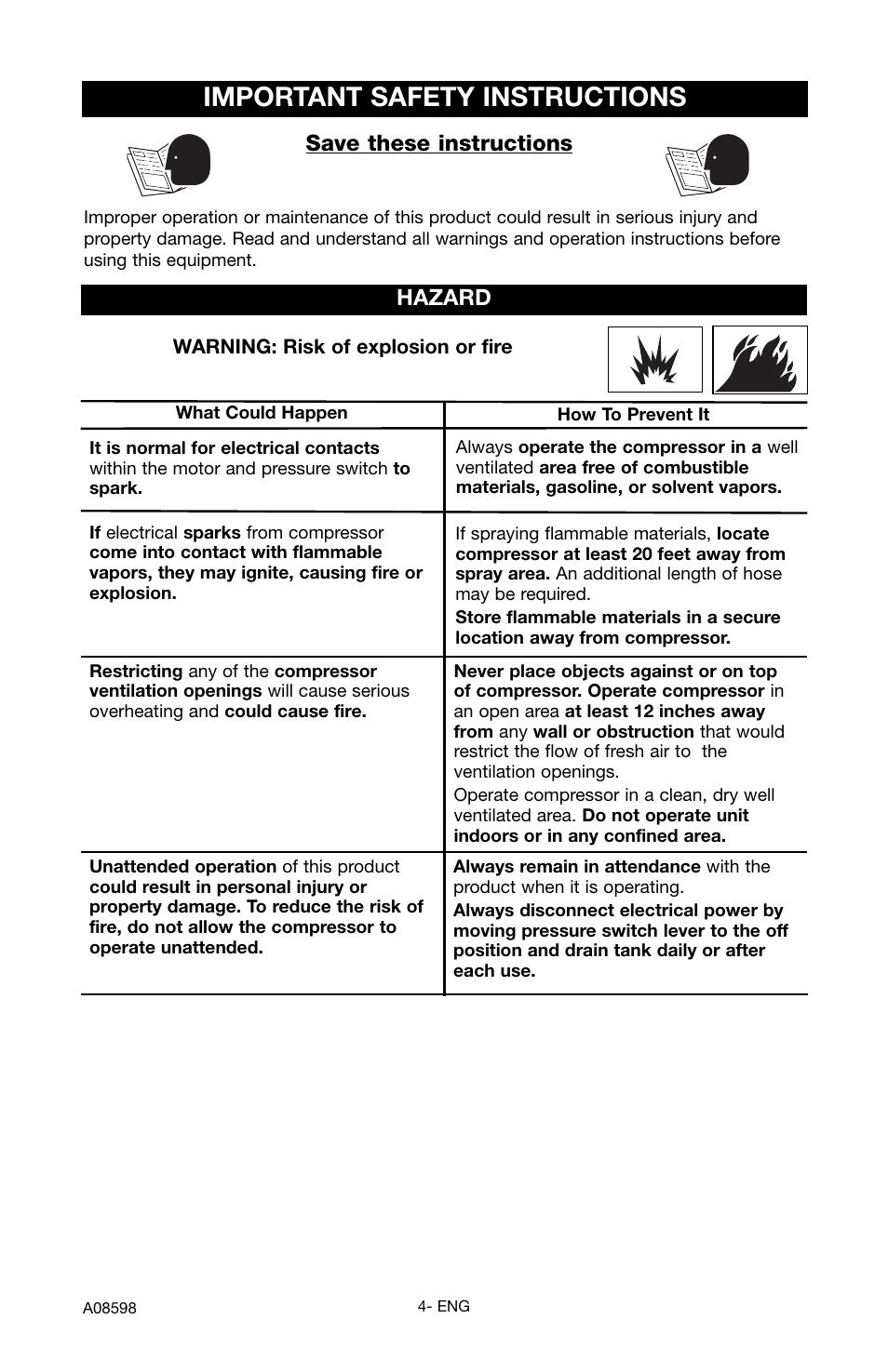 Important safety instructions, Save these instructions, Hazard | Craftsman 919.167242 User Manual | Page 4 / 44