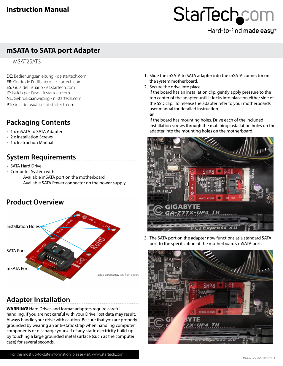 StarTech.com MSAT2SAT3 User Manual | 2 pages