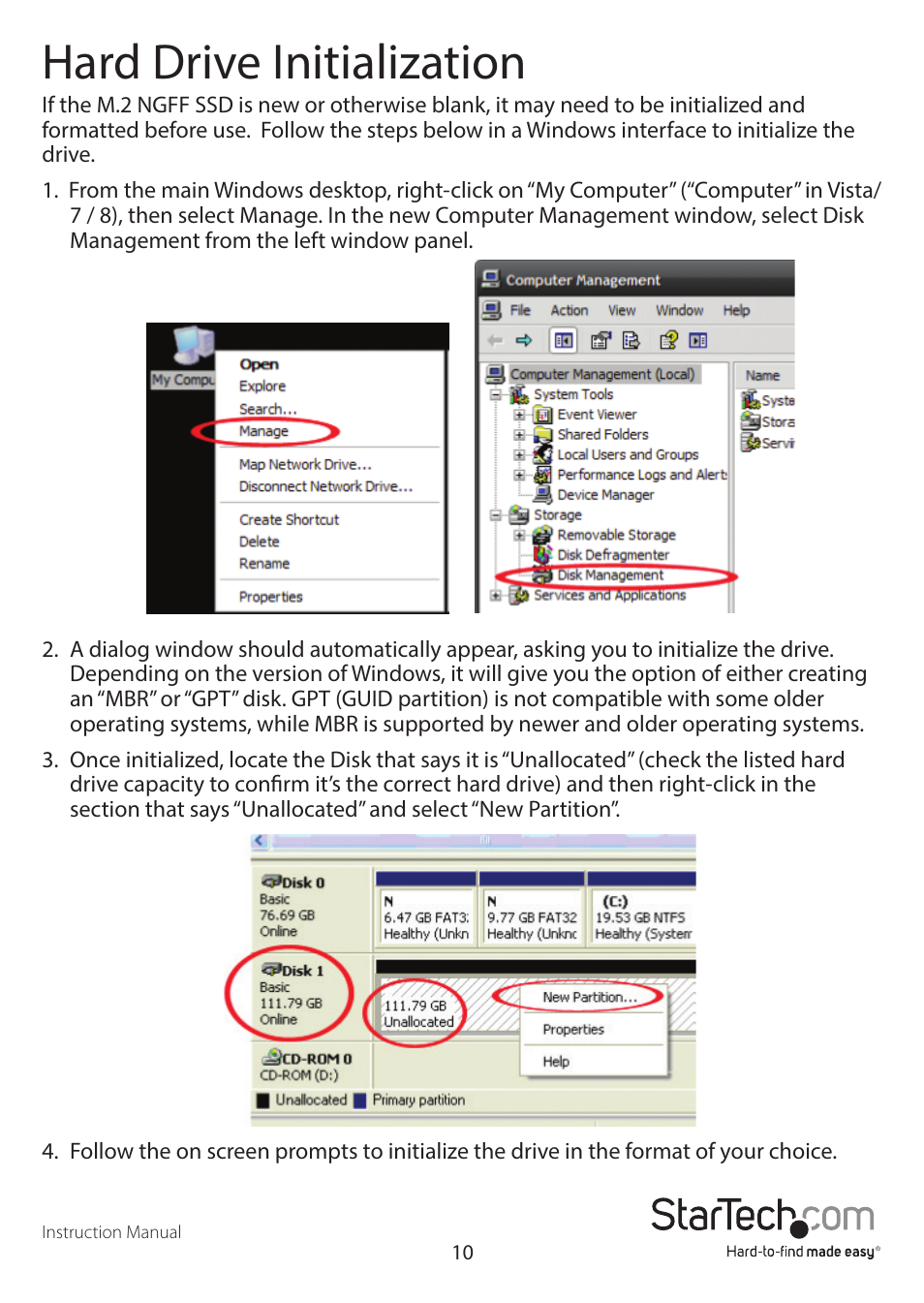 Hard drive initialization | StarTech.com SAT2M2NGFF25 User Manual | Page 13 / 15