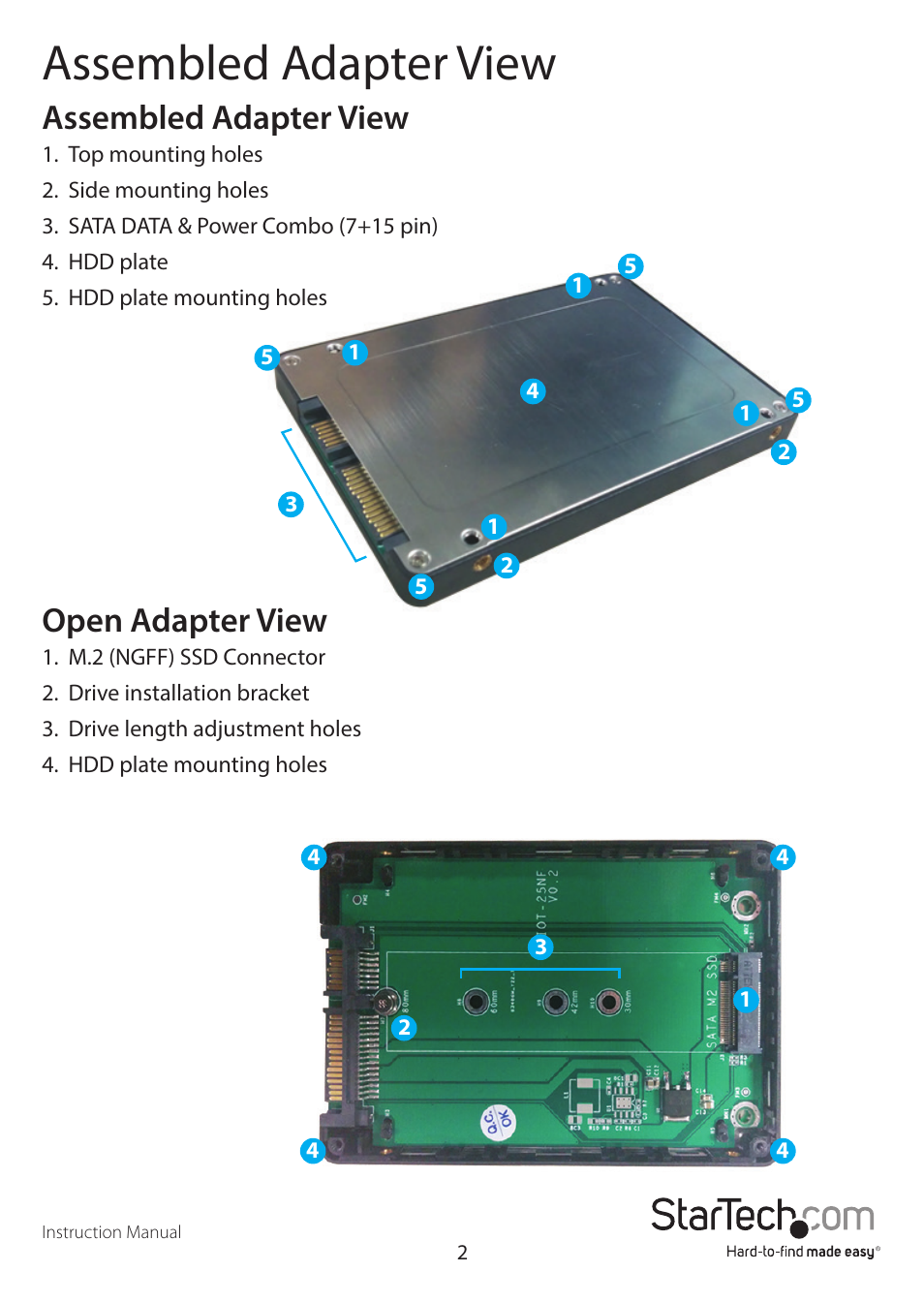 Assembled adapter view, Open adapter view | StarTech.com SAT2M2NGFF25 User Manual | Page 5 / 15