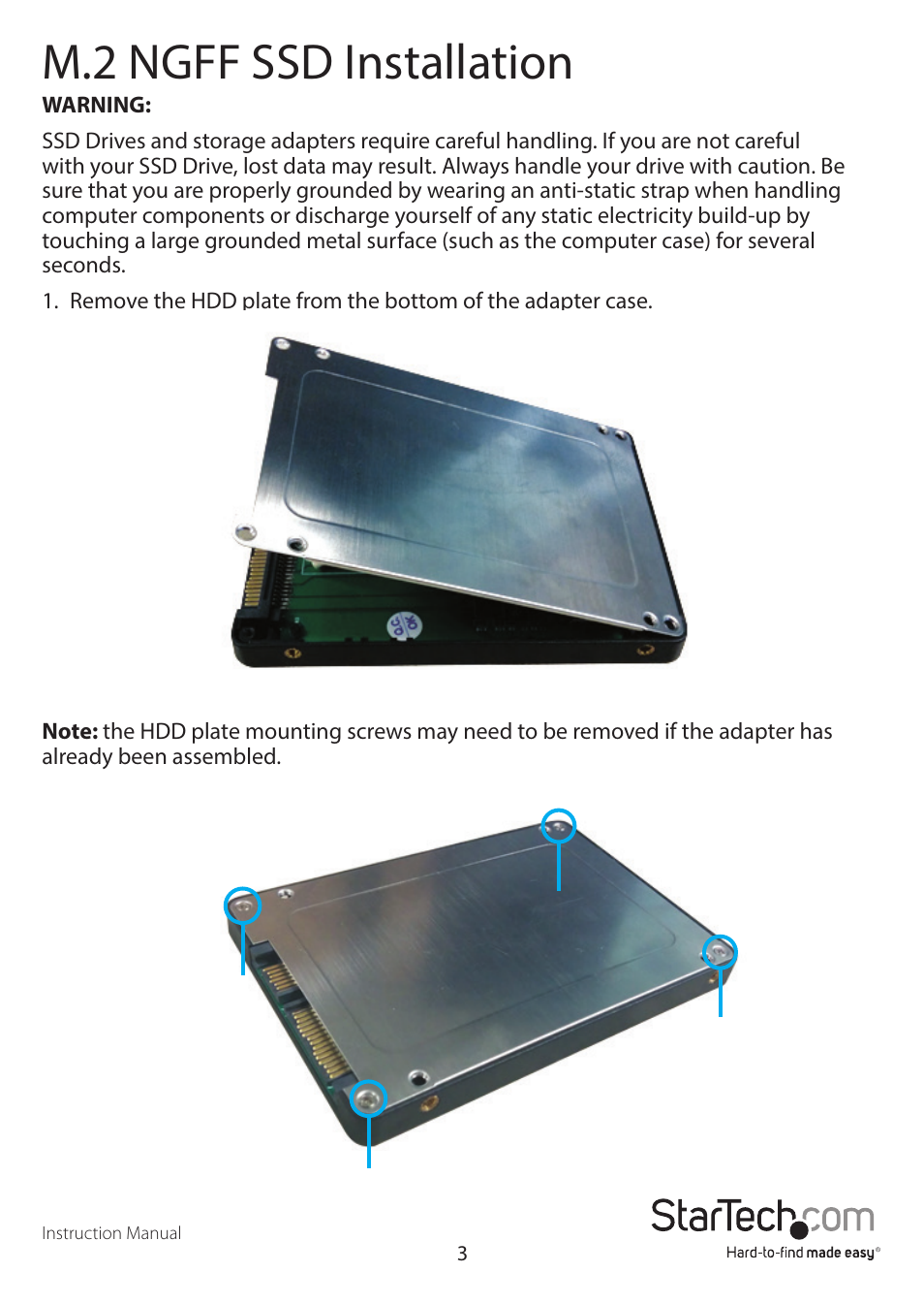 M.2 ngff ssd installation | StarTech.com SAT2M2NGFF25 User Manual | Page 6 / 15