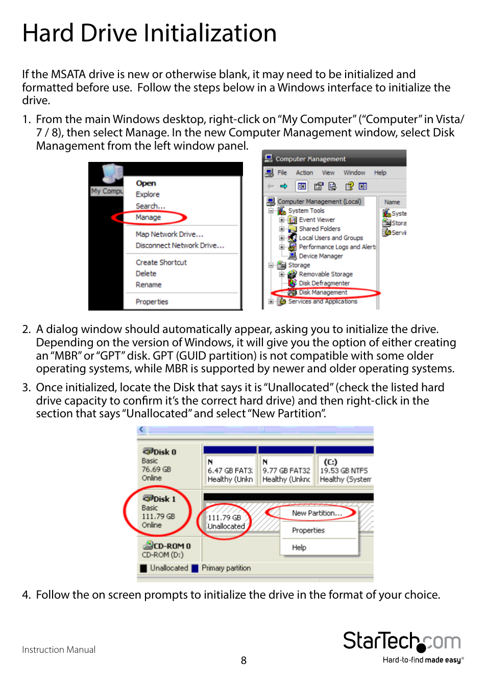 Hard drive initialization | StarTech.com SAT32MSATPEX User Manual | Page 11 / 13