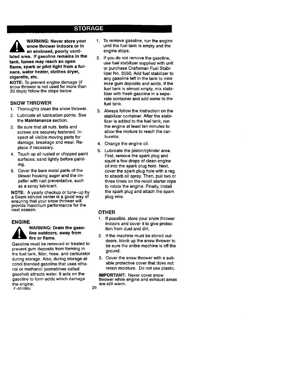 Storage | Craftsman 536.881130 User Manual | Page 29 / 30