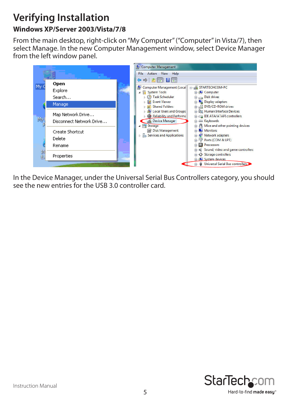 Verifying installation | StarTech.com PCIUSB3S4 User Manual | Page 8 / 11