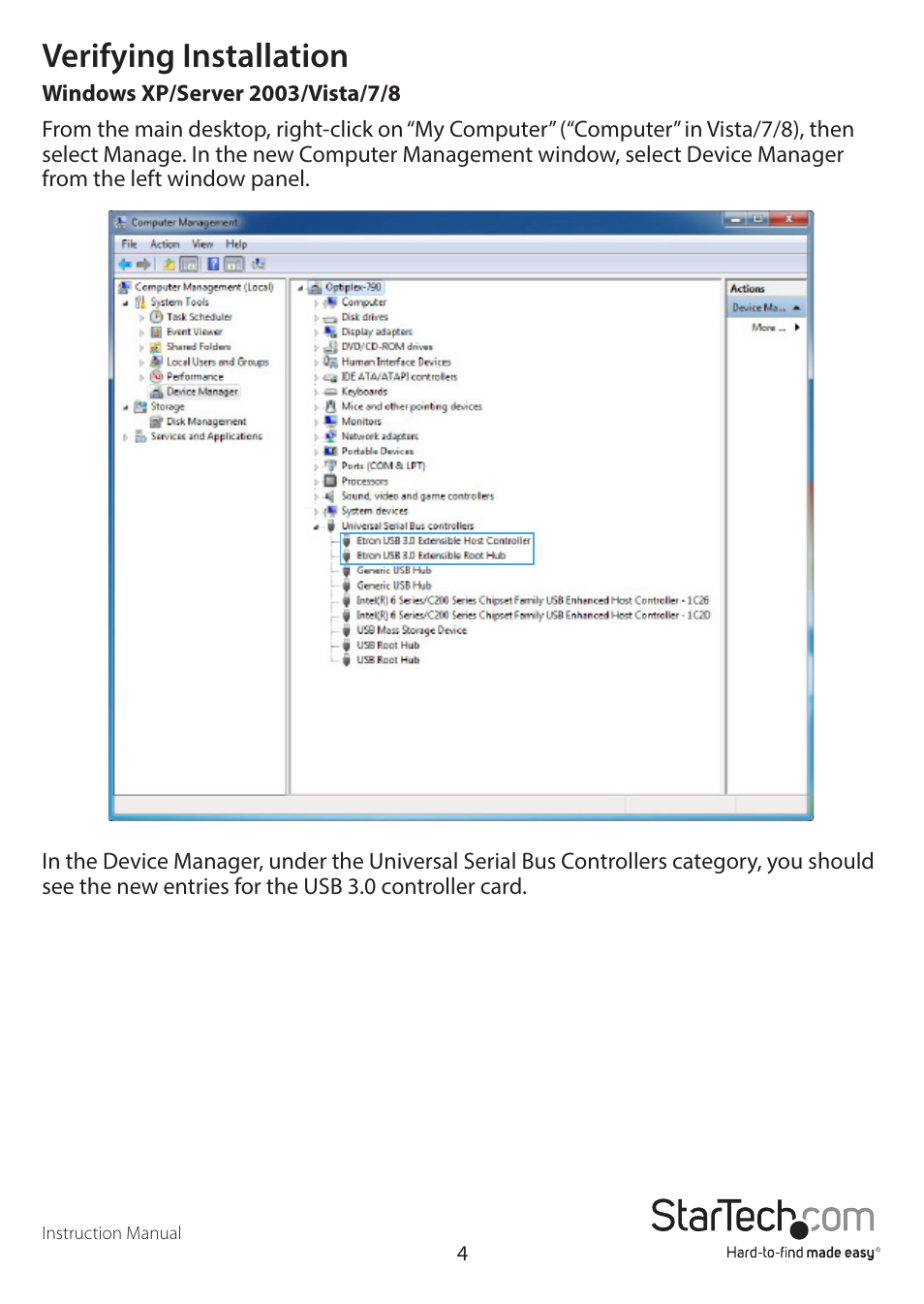 Verifying installation | StarTech.com PEXUSB3S23 User Manual | Page 7 / 10