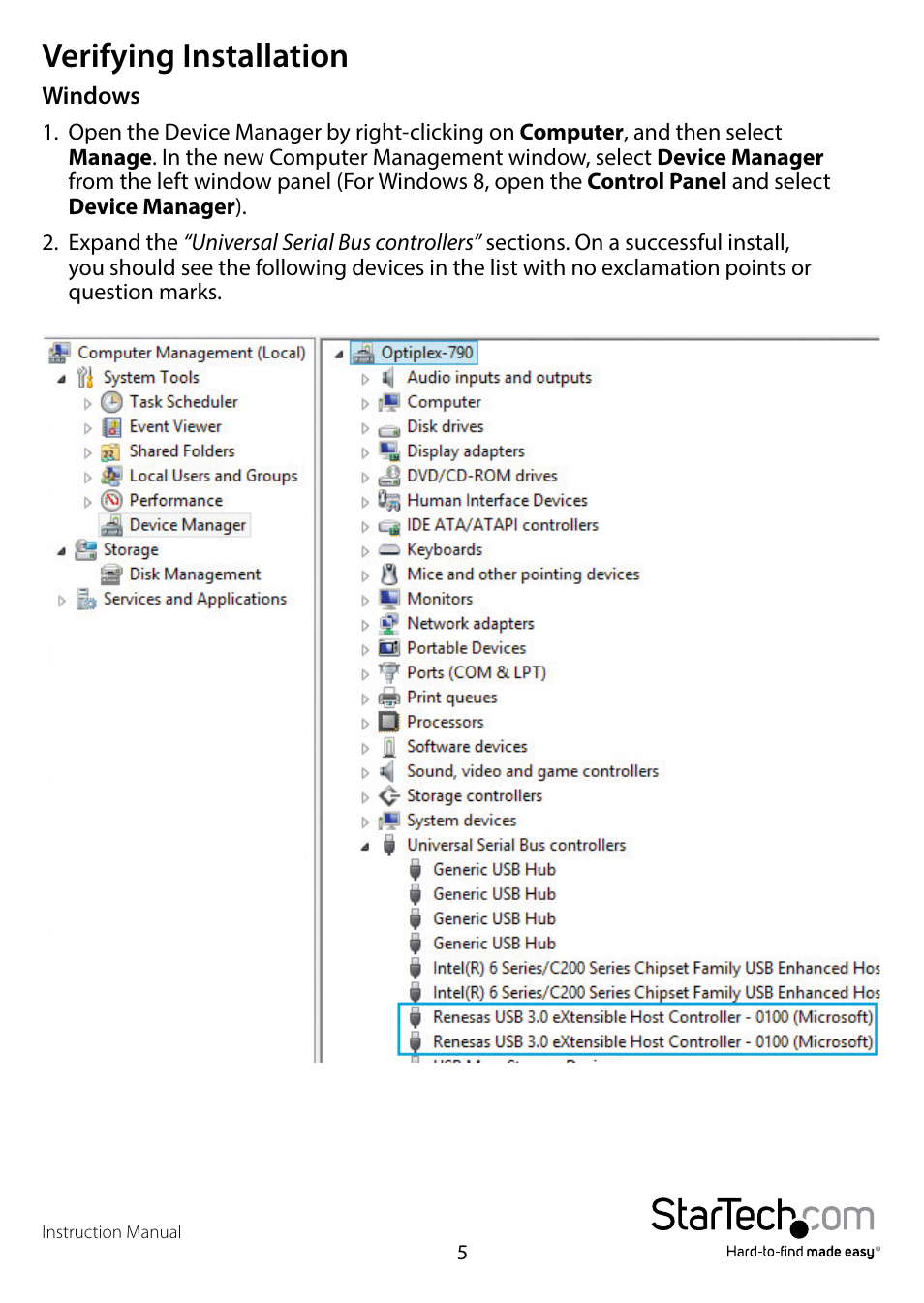 Verifying installation | StarTech.com PEXUSB3S42V User Manual | Page 7 / 10