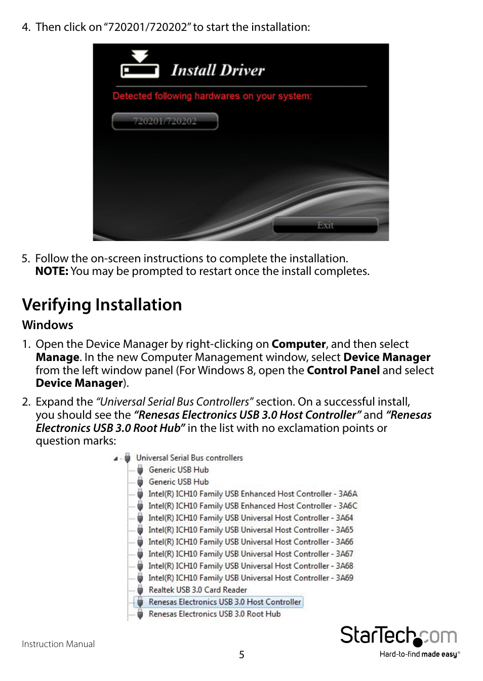 Verifying installation | StarTech.com PEXUSB3S25 User Manual | Page 7 / 10