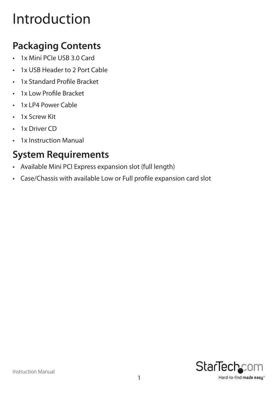 Introduction, Packaging contents, System requirements | StarTech.com MPEXUSB3S22B User Manual | Page 4 / 10