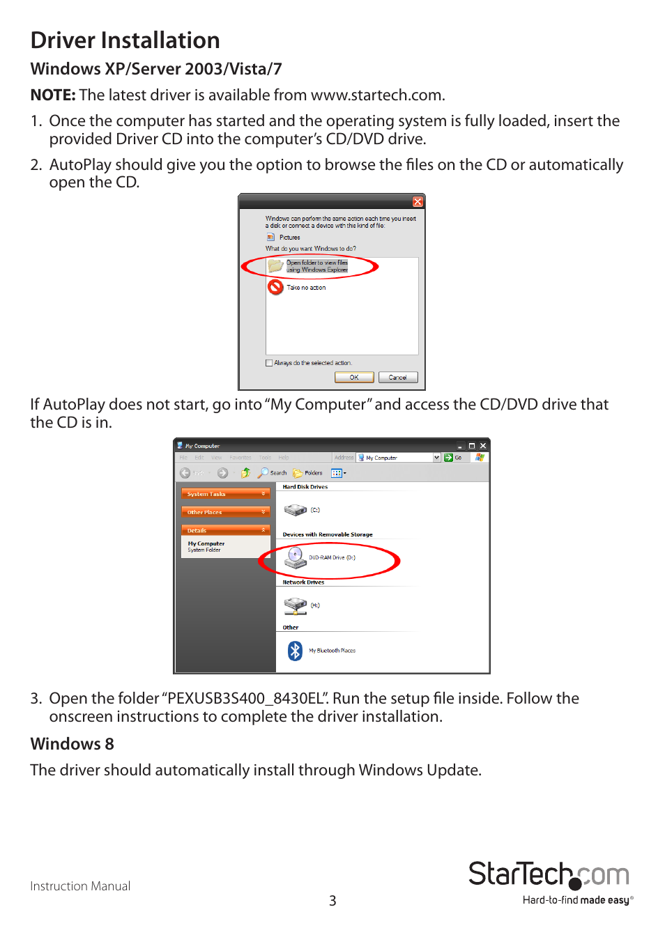 Driver installation | StarTech.com PEXUSB3S400 User Manual | Page 6 / 10