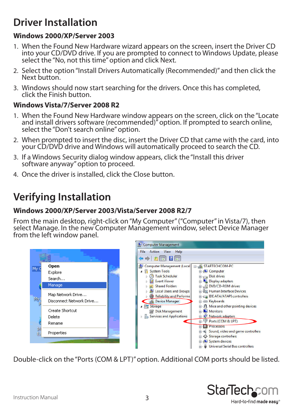 Driver installation, Verifying installation | StarTech.com PEX4S553 User Manual | Page 6 / 9