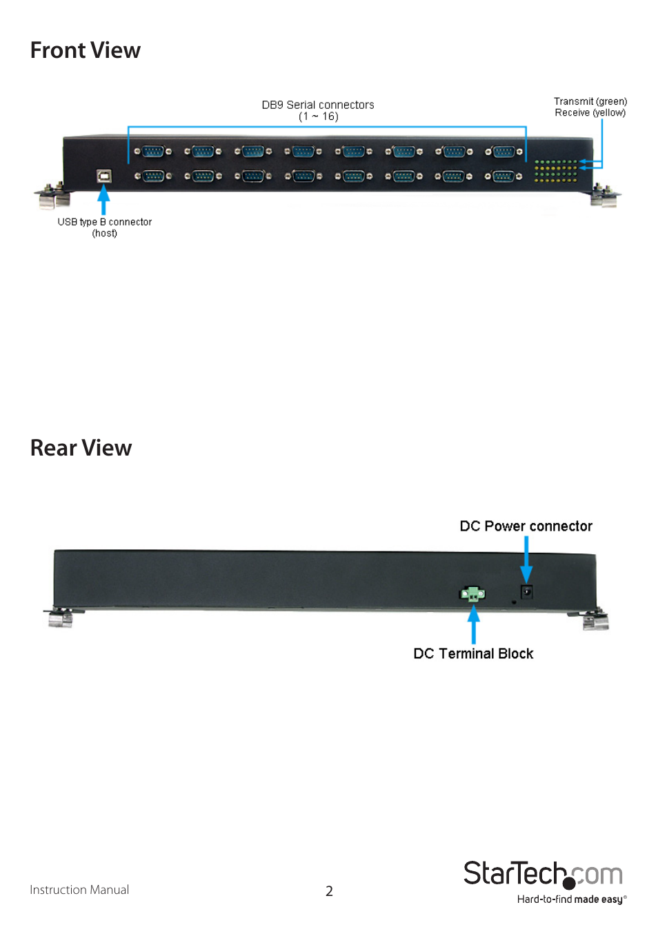 Front view rear view | StarTech.com ICUSB23216F User Manual | Page 5 / 11