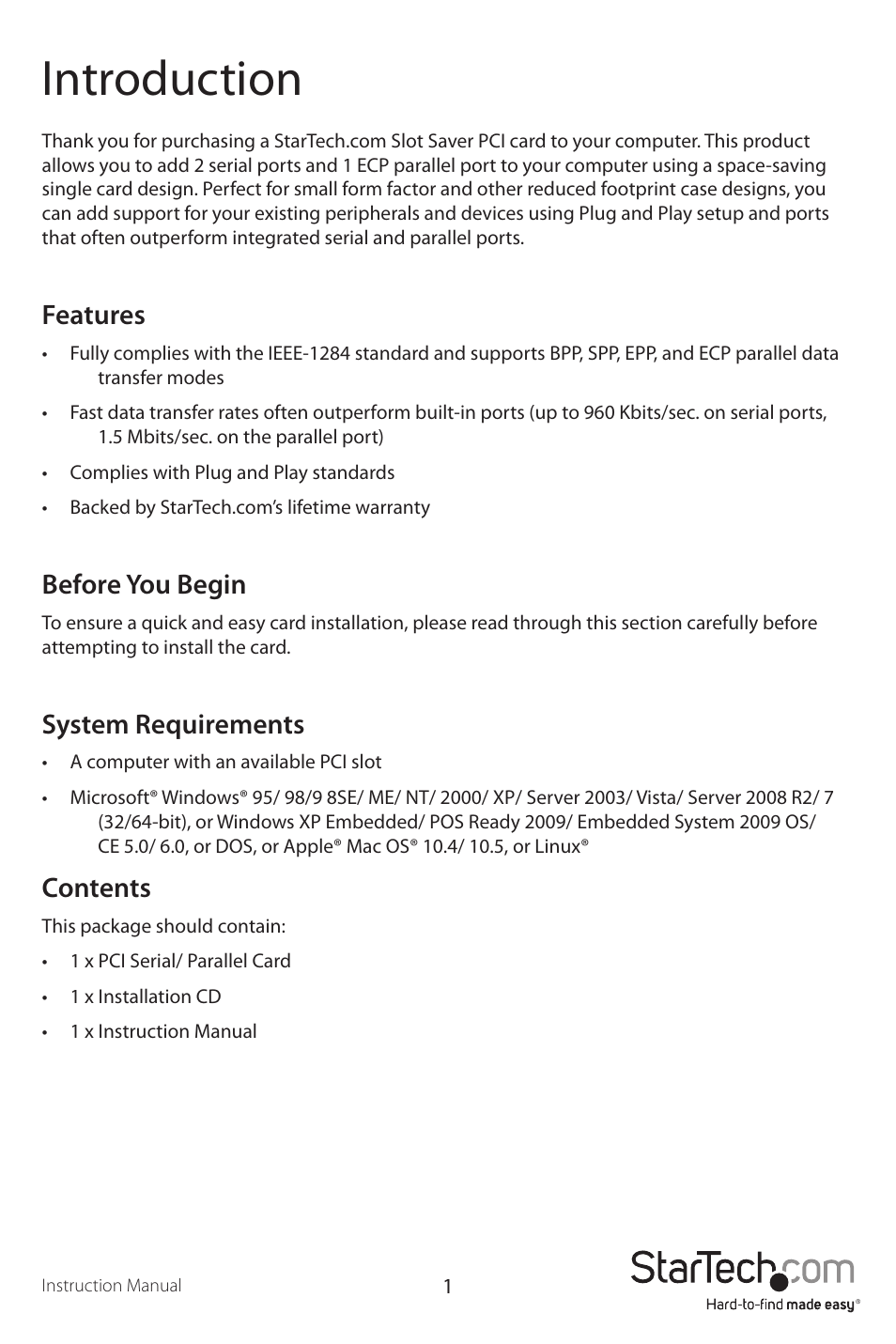 StarTech.com PCI2S1P User Manual | Page 4 / 12