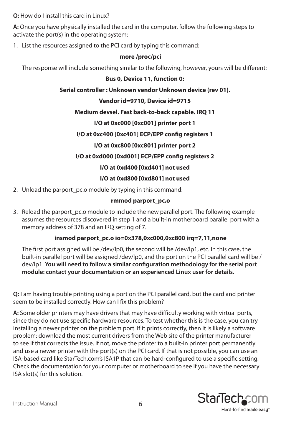 StarTech.com PCI2S1P User Manual | Page 9 / 12