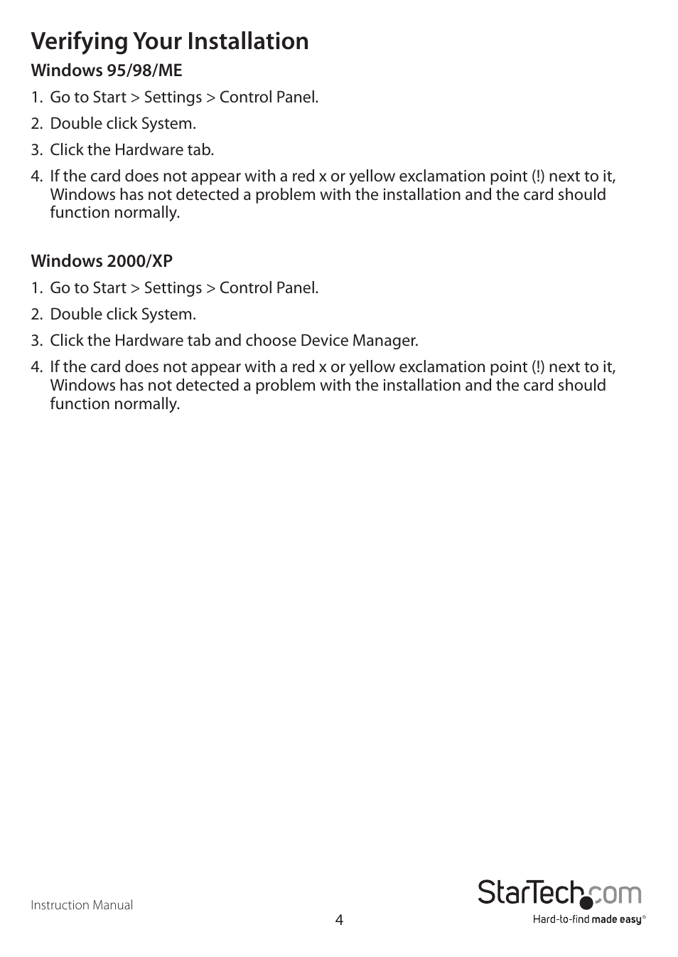 Verifying your installation | StarTech.com PCI2S550LP User Manual | Page 7 / 10