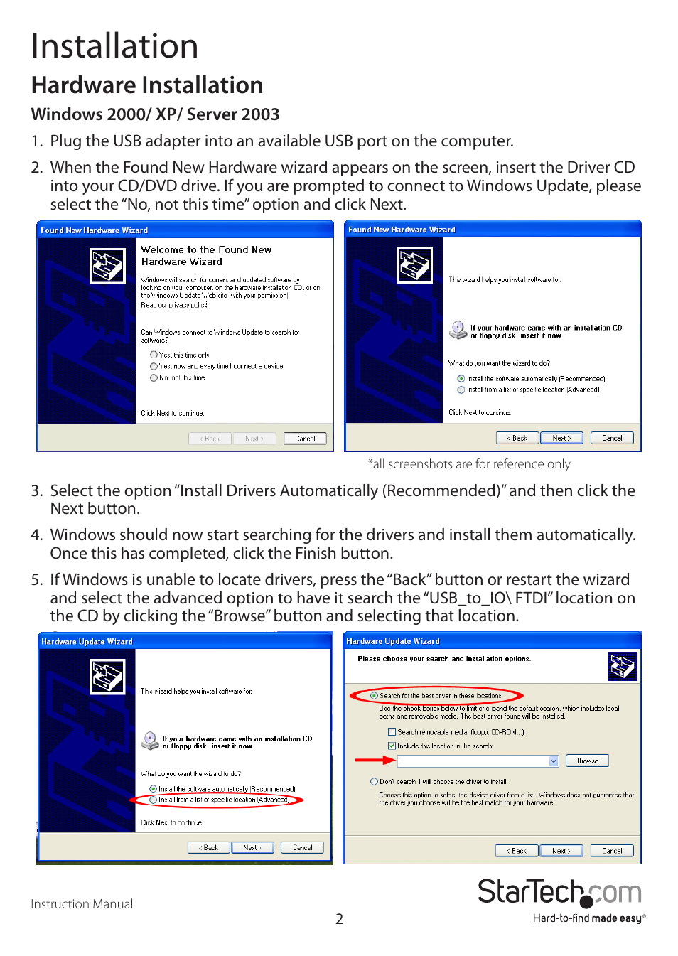 Installation, Hardware installation | StarTech.com ICUSB232FTN User Manual | Page 5 / 10