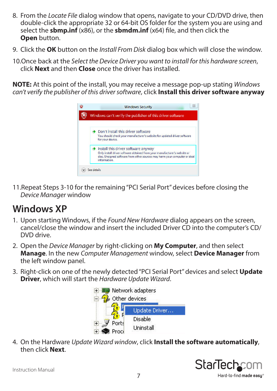 Windows xp | StarTech.com PEX8S232485 User Manual | Page 10 / 15