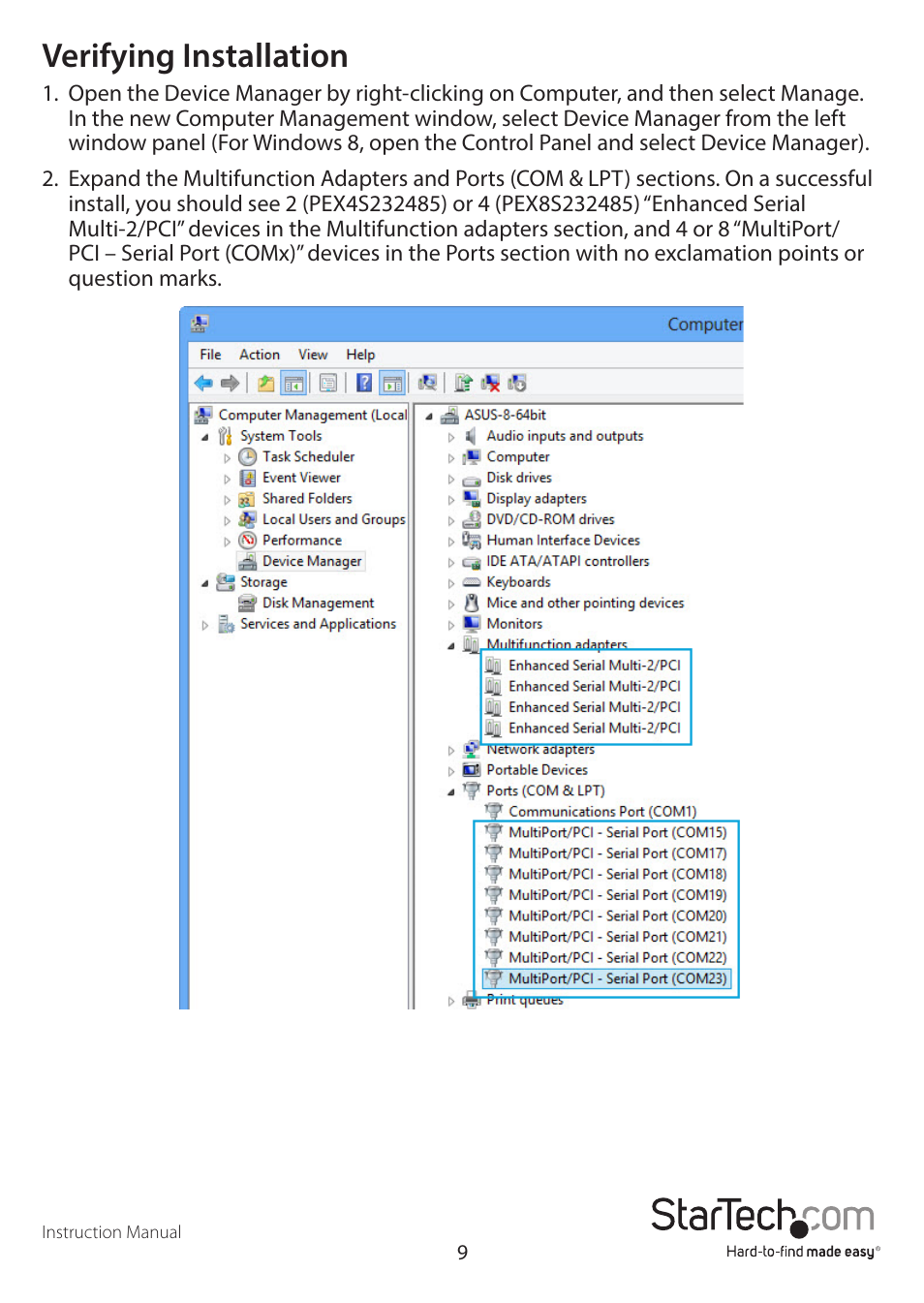 Verifying installation | StarTech.com PEX8S232485 User Manual | Page 12 / 15