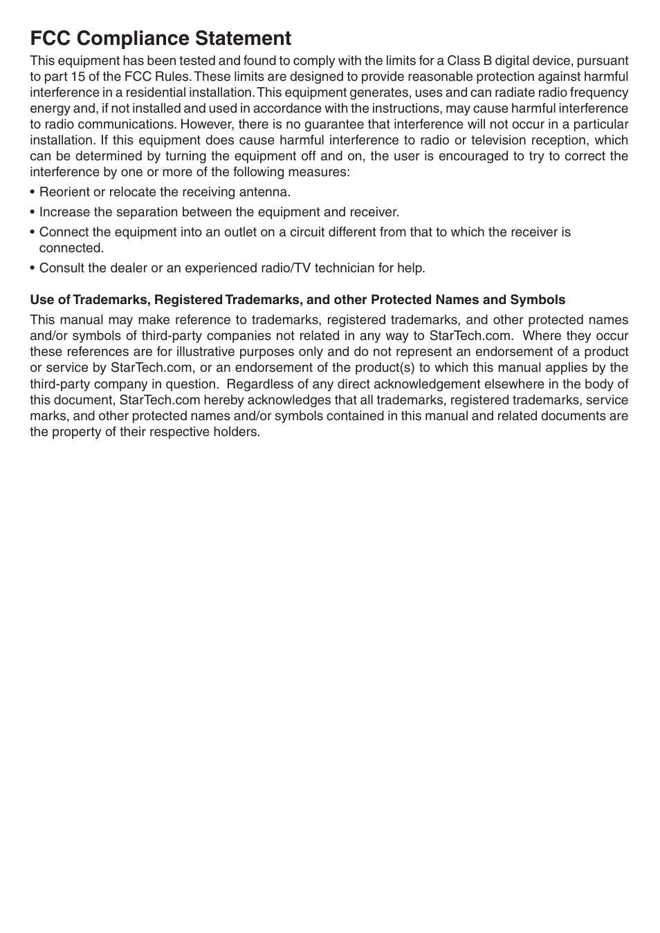Fcc compliance statement | StarTech.com ICUSB232SM3 User Manual | Page 2 / 8