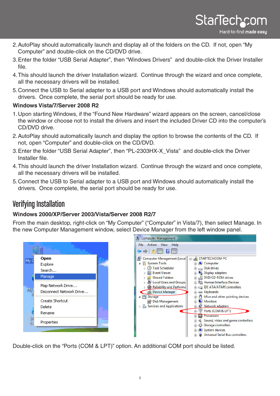 Verifying installation | StarTech.com ICUSB232SM3 User Manual | Page 5 / 8
