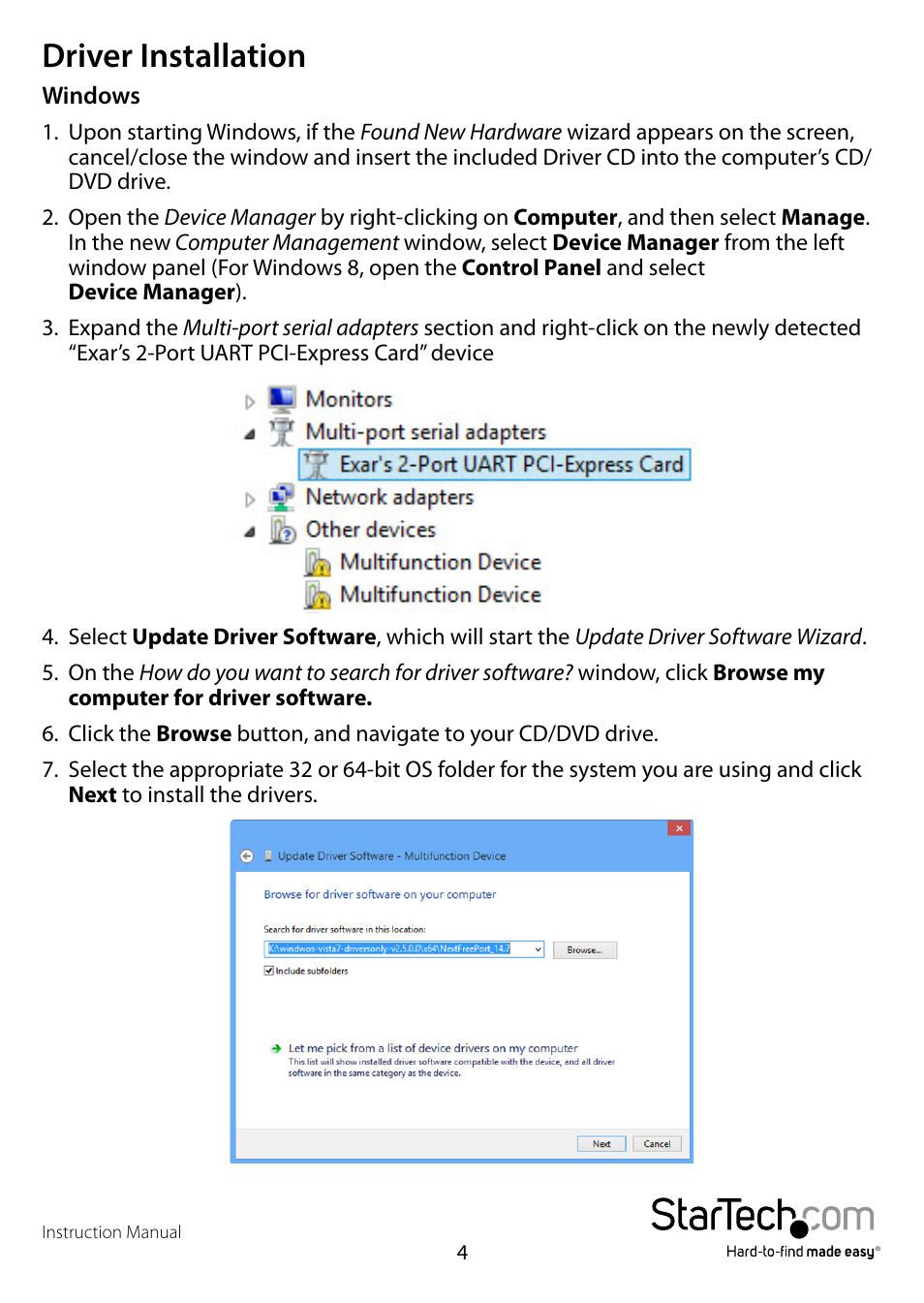 Driver installation | StarTech.com PEX2S553S User Manual | Page 7 / 11
