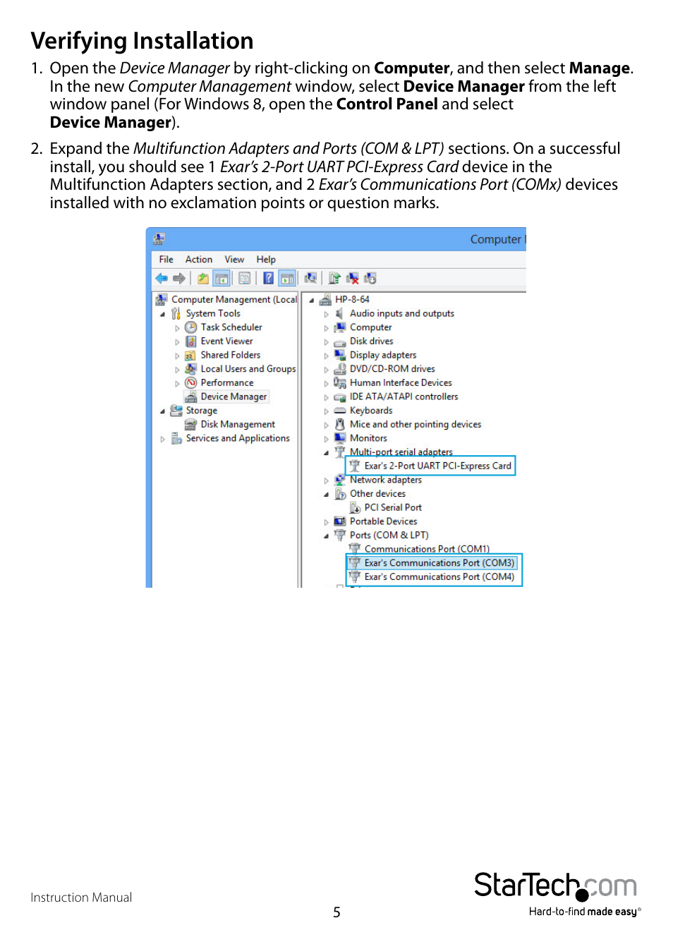 Verifying installation | StarTech.com PEX2S553S User Manual | Page 8 / 11