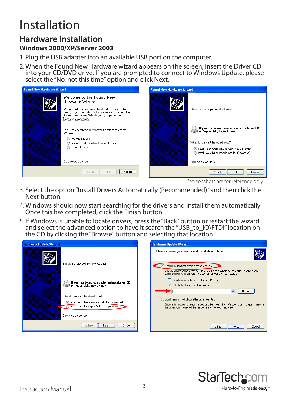 Installation, Hardware installation | StarTech.com ICUSB2321FIS User Manual | Page 6 / 11