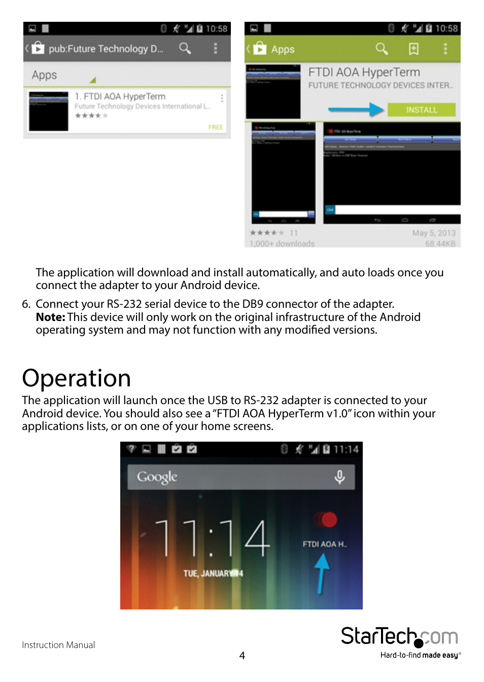 Operation | StarTech.com ICUSBANDR232 User Manual | Page 7 / 11